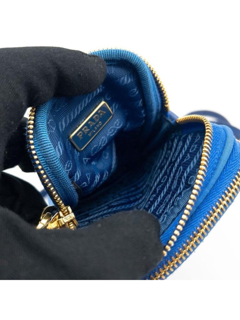 Prada Tessuto Nylon Smartphone Shoulder Bag Triangle Logo Blue - Picture 5 of 10
